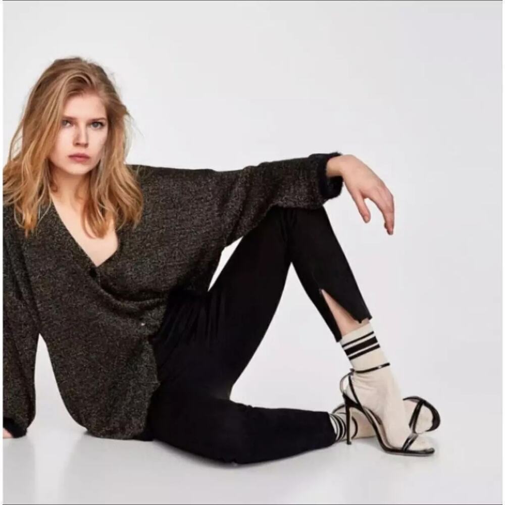 Zara Black Slim Leggings with Ankle Slit Detail
